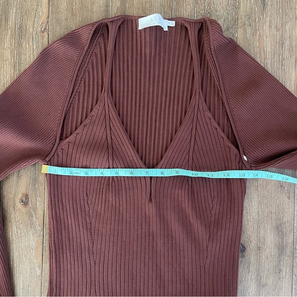ASTR The Label | Brown Ribbed Knit Long Sleeve Maxi Bodycon Cut Out Dress M - Picture 5 of 10